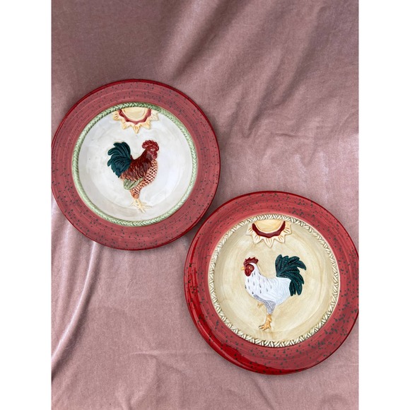 MWW Market Pair of Rooster Plates (" Chicken Red - Picture 1 of 8